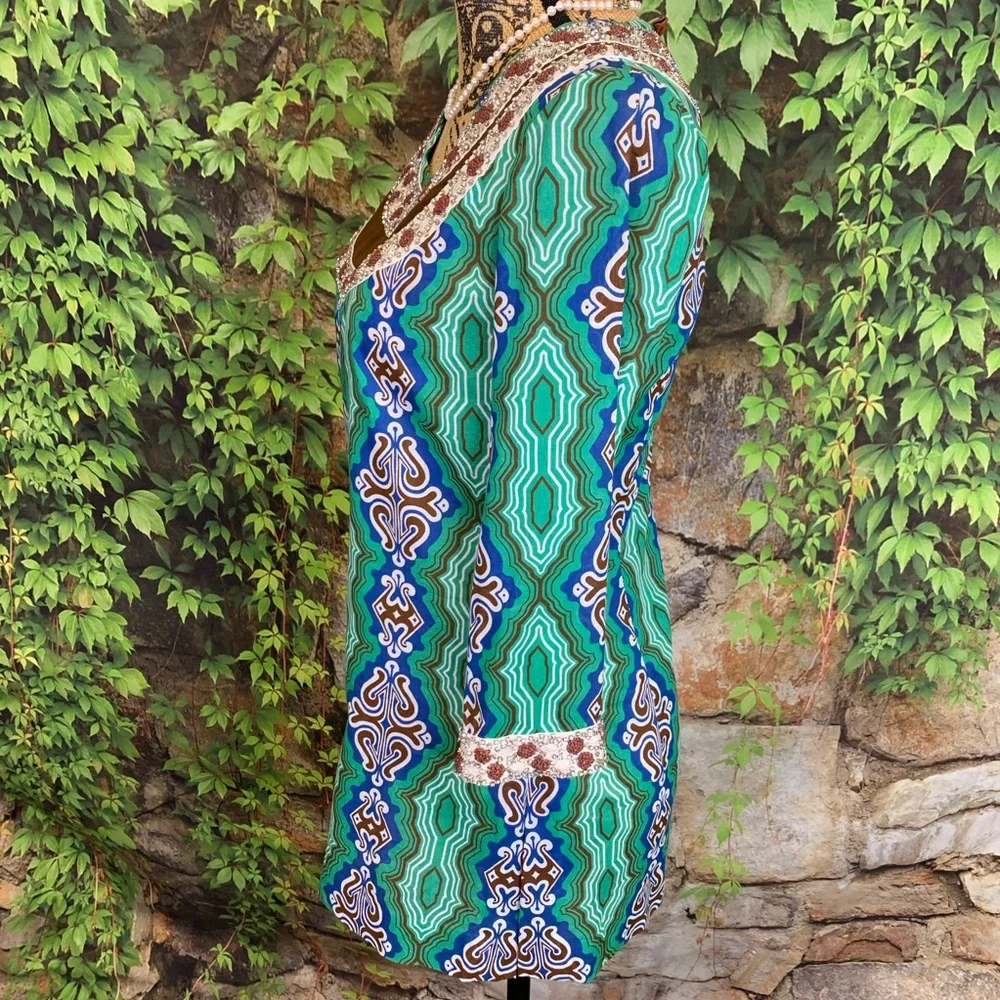 TORY BURCH Mosaic Multicolor Green Moroccan Resortwear Jeweled Tunic, 2